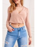 Bluza scurta cu decolteu plic, pudra 1396 - Magazin online - Boutique